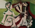 Deux hommes nus et enfant assis 1965 Cubism